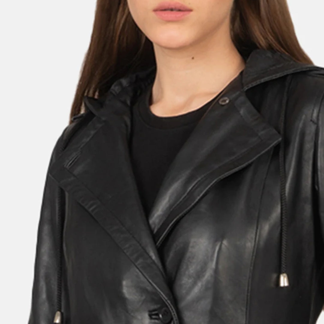 Fixon Hooded Black Trench Coat