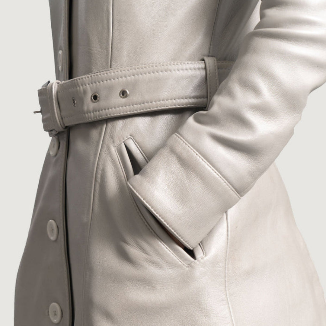 Moonlight Silver Leather Trench Coat