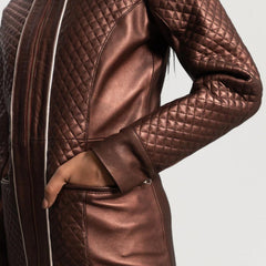 Trudy Lane Quilted Maroon Leather Coat