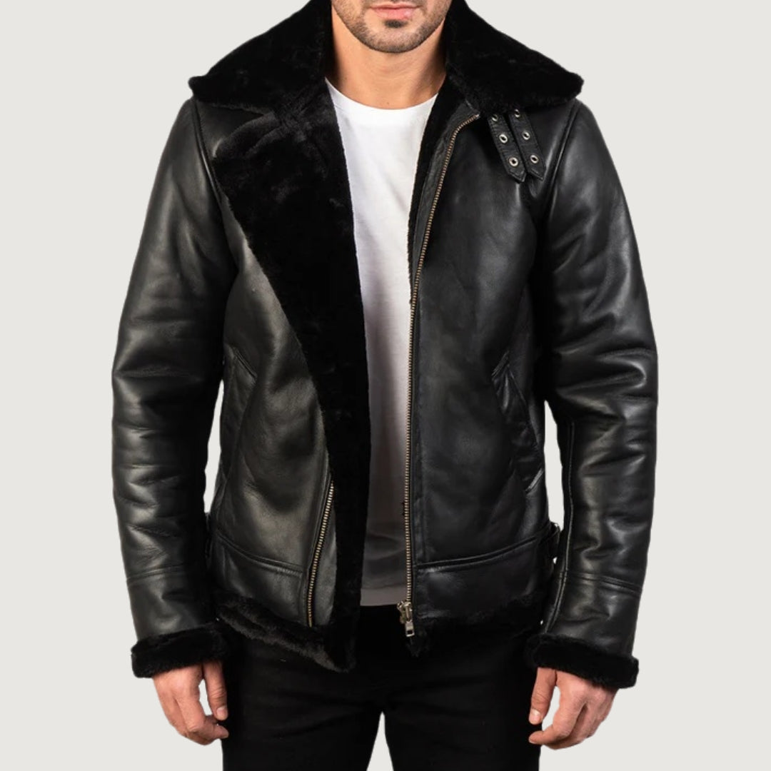 Francis B-3 Black Leather Bomber Jacket