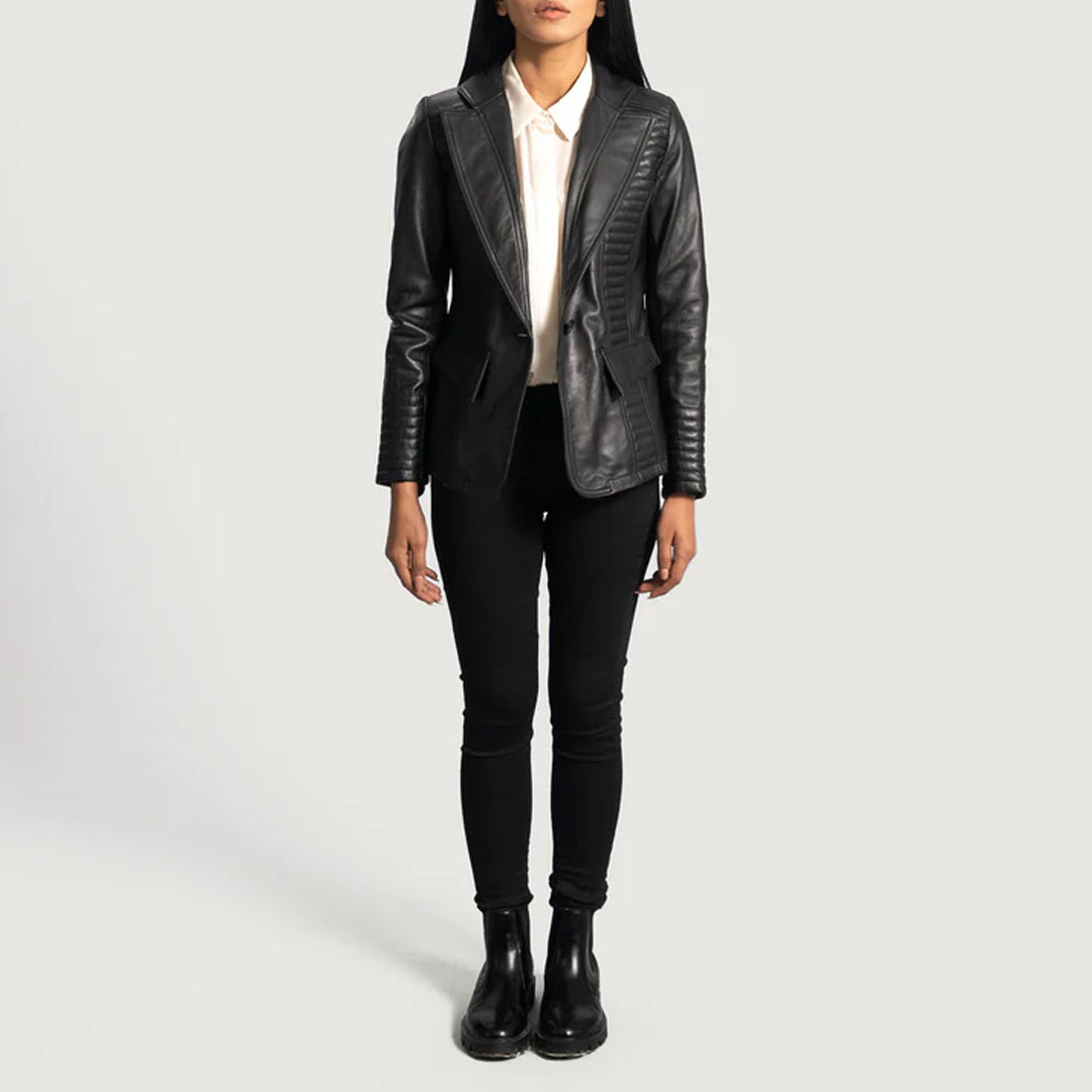 Selina Black Leather Blazer
