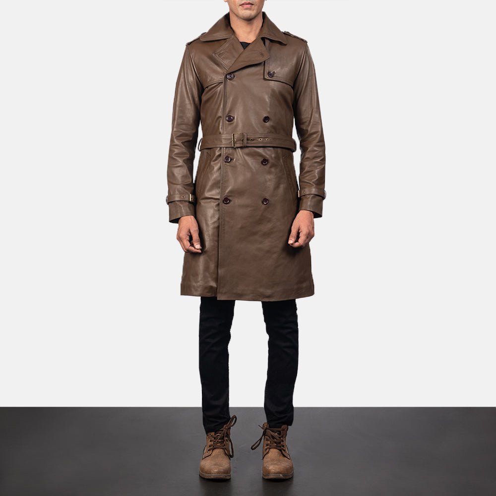 Royson Brown Leather Duster Coat