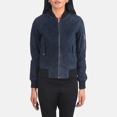 Ava MA-1 Blue Suede Bomber Jacket