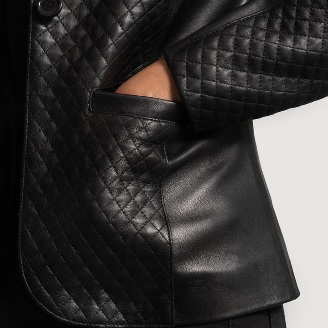 Cora Quilted Black Leather Blazer