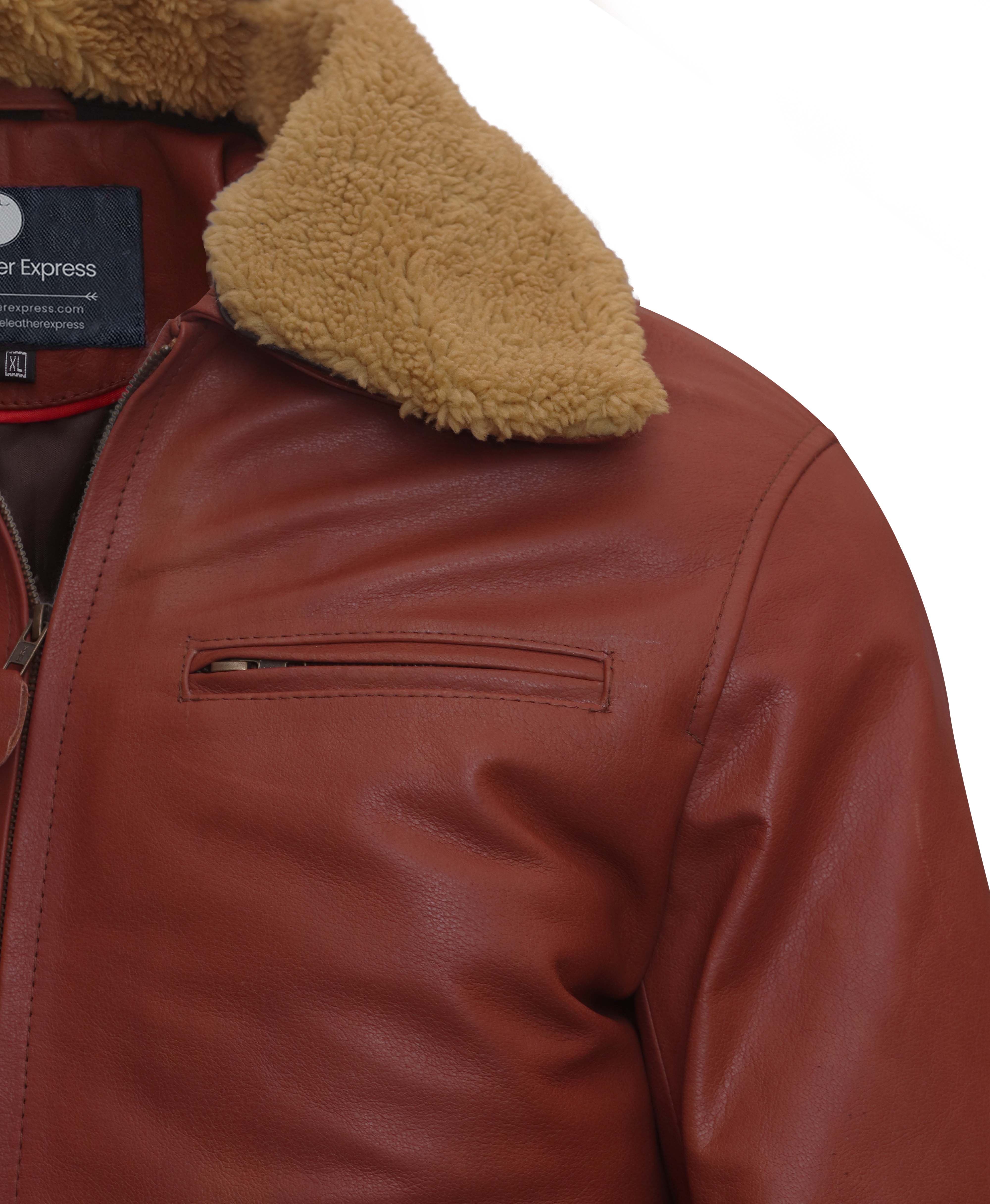 Mens Camel Brown Bomber Leather Jacket