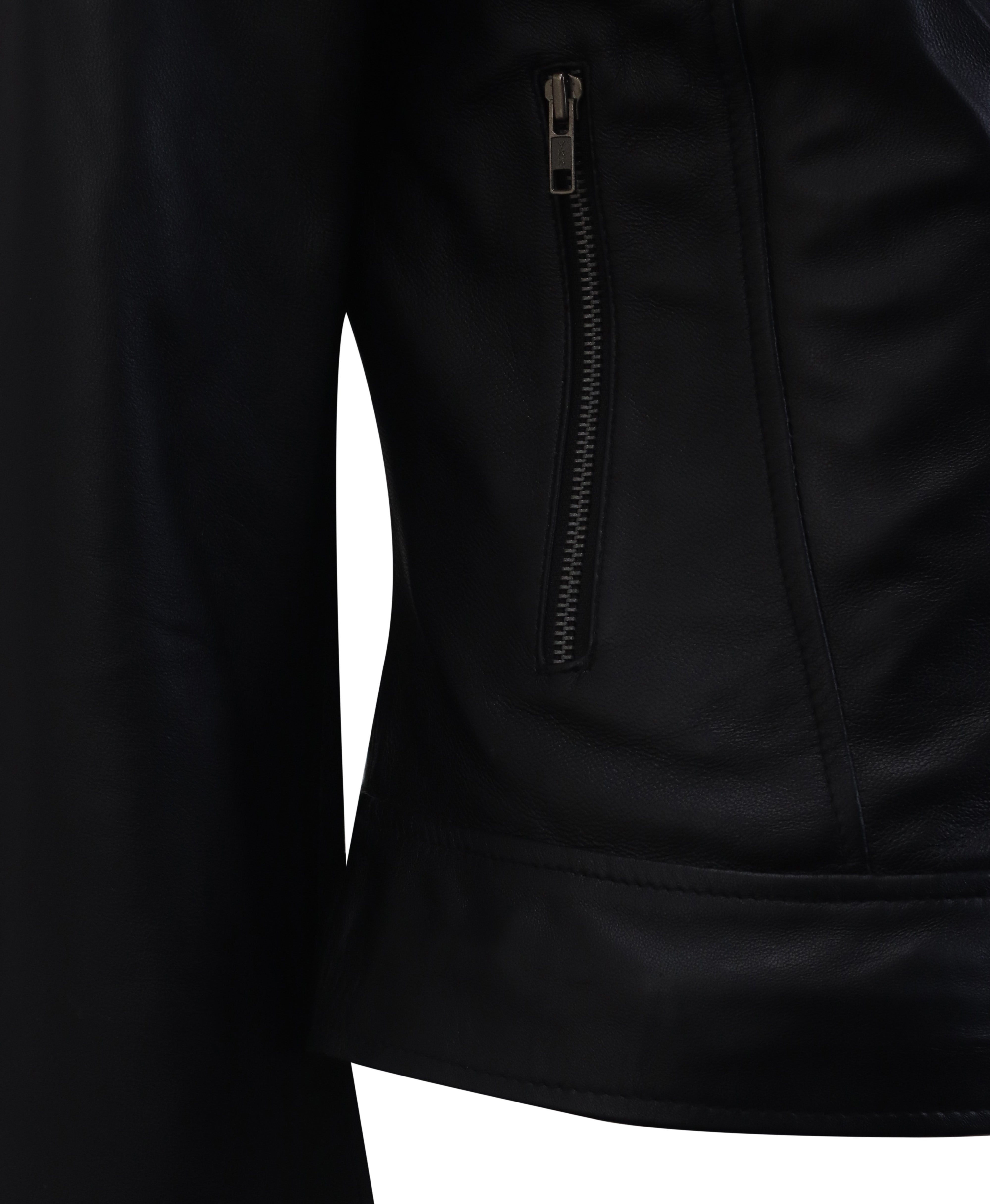 Women Round Necked Black Leather Jacket