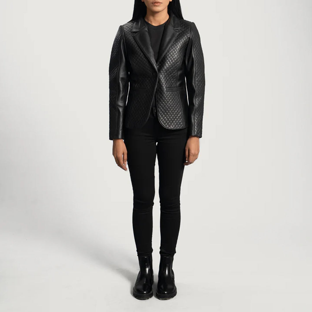 Cora Quilted Black Leather Blazer