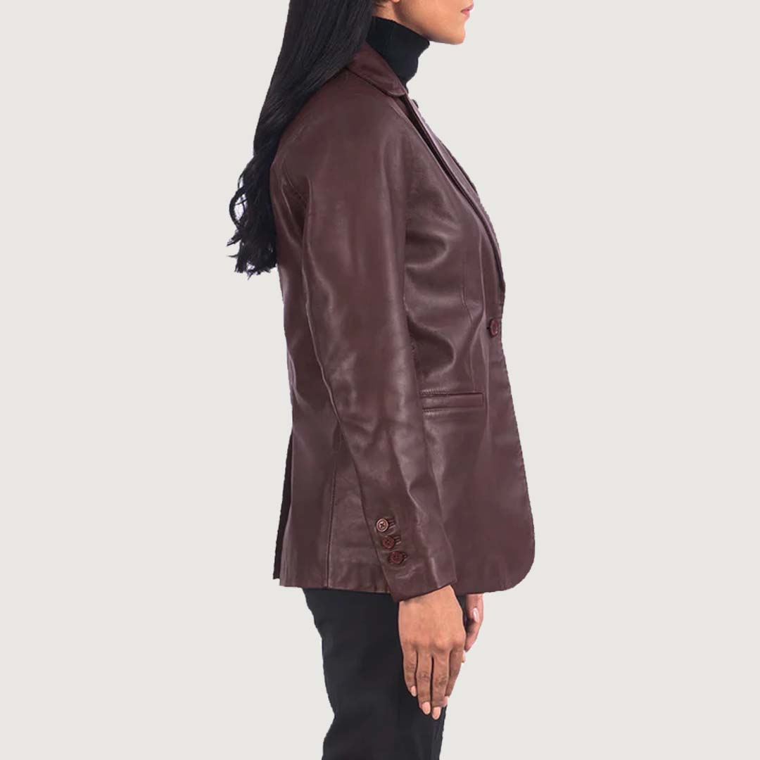 Norma Maroon Leather Blazer