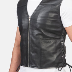 Brandon Black Leather Vest