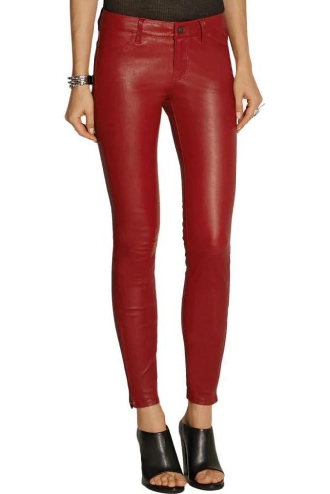 RED STRETCH LEATHER PANTS