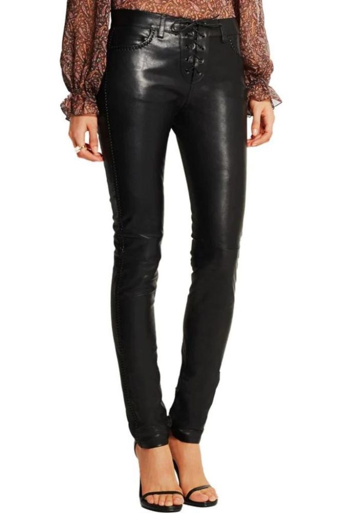 WOMEN'S BLACK VEGAN LEATHER PANTS