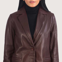 Norma Maroon Leather Blazer