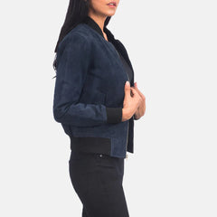 Ava MA-1 Blue Suede Bomber Jacket