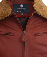 Mens Camel Brown Bomber Leather Jacket