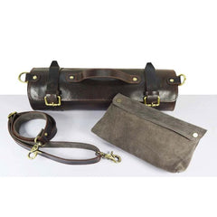 LEATHER KNIFE ROLL DARK BROWN