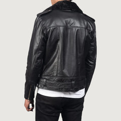 Furton Black Leather Biker Jacket