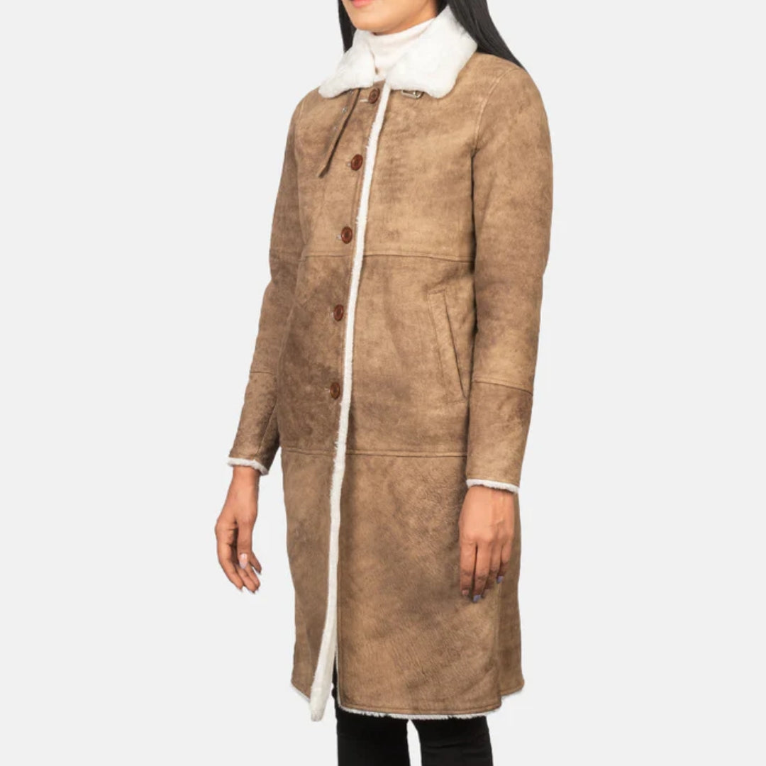 Alina Shearling Brown Leather Coat