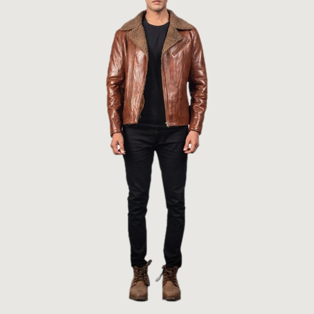 Alberto Shearling Brown Leather Jacket
