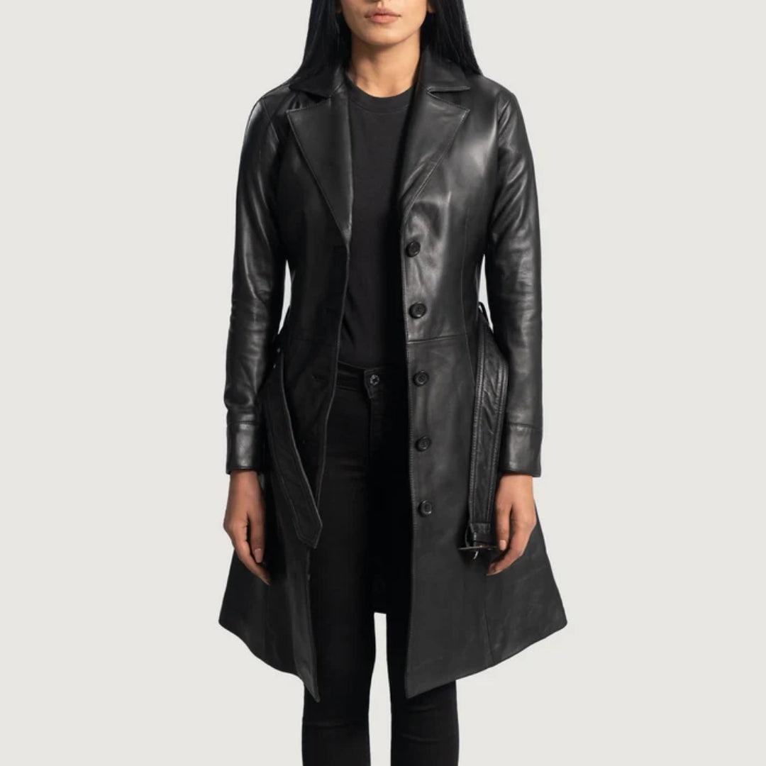 Moonlight Black Leather Trench Coat