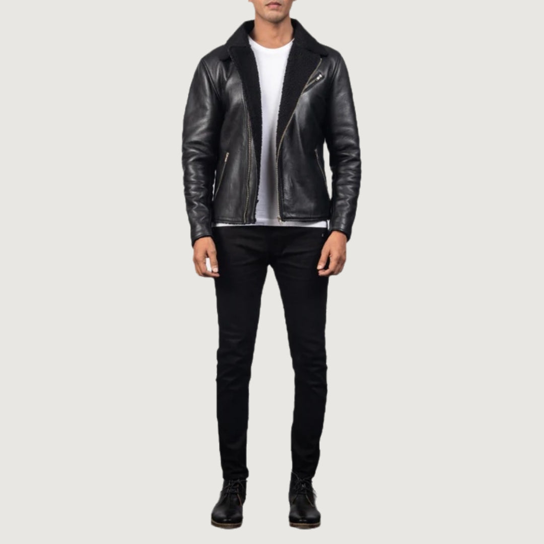 Alberto Shearling Black Leather Jacket
