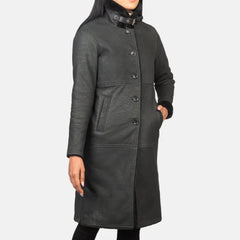 Alina Shearling Black Leather Coat
