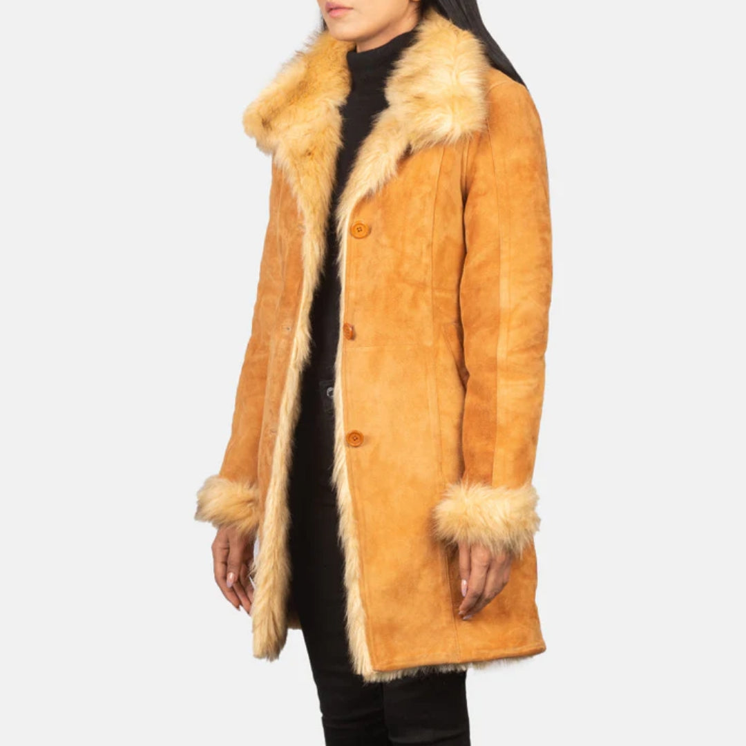 Erica Shearling Beige Leather Coat