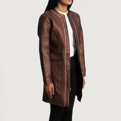 Trudy Lane Quilted Maroon Leather Coat