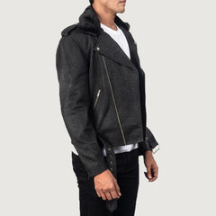 Furton Distressed Black Leather Biker Jacket