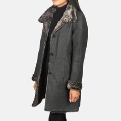 Erica Shearling Black Leather Coat