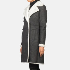 Amie Black Double Breasted Shearling Coat