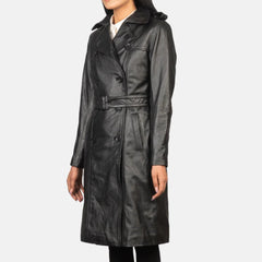 Alice Black Double Breasted Leather Coat