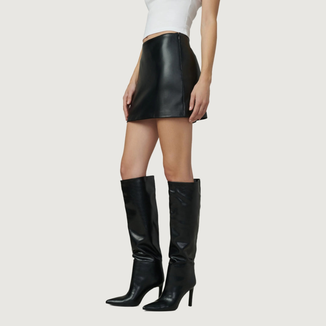 Velvet Edge Faux Leather Mini Skirt