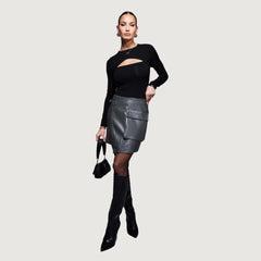Khaki Luxe Leather-Look Mini Skirt