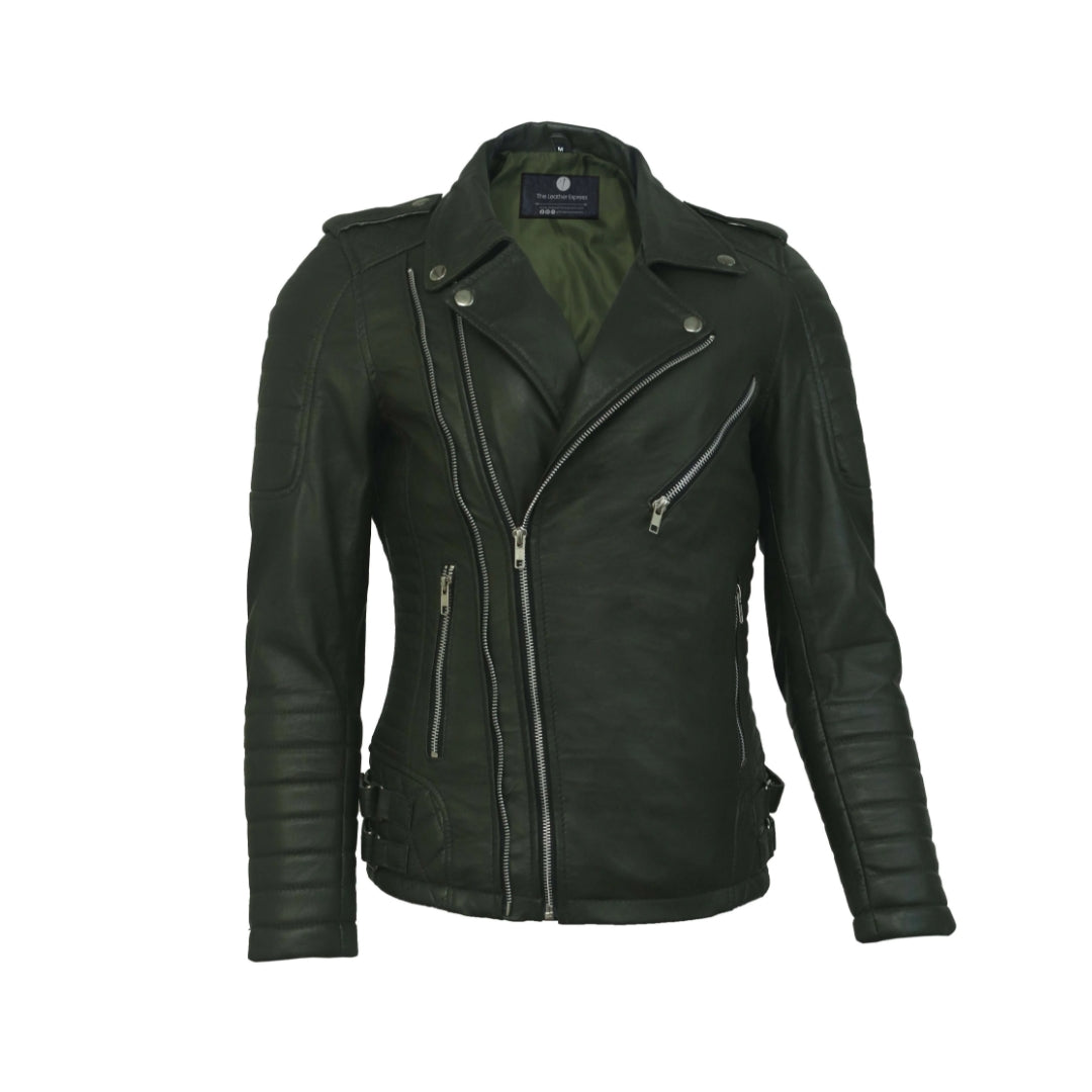 Charlotte Burnt Green Leather Jacket