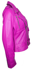 Womens Classy Belted Hot Pink Leather Jacket