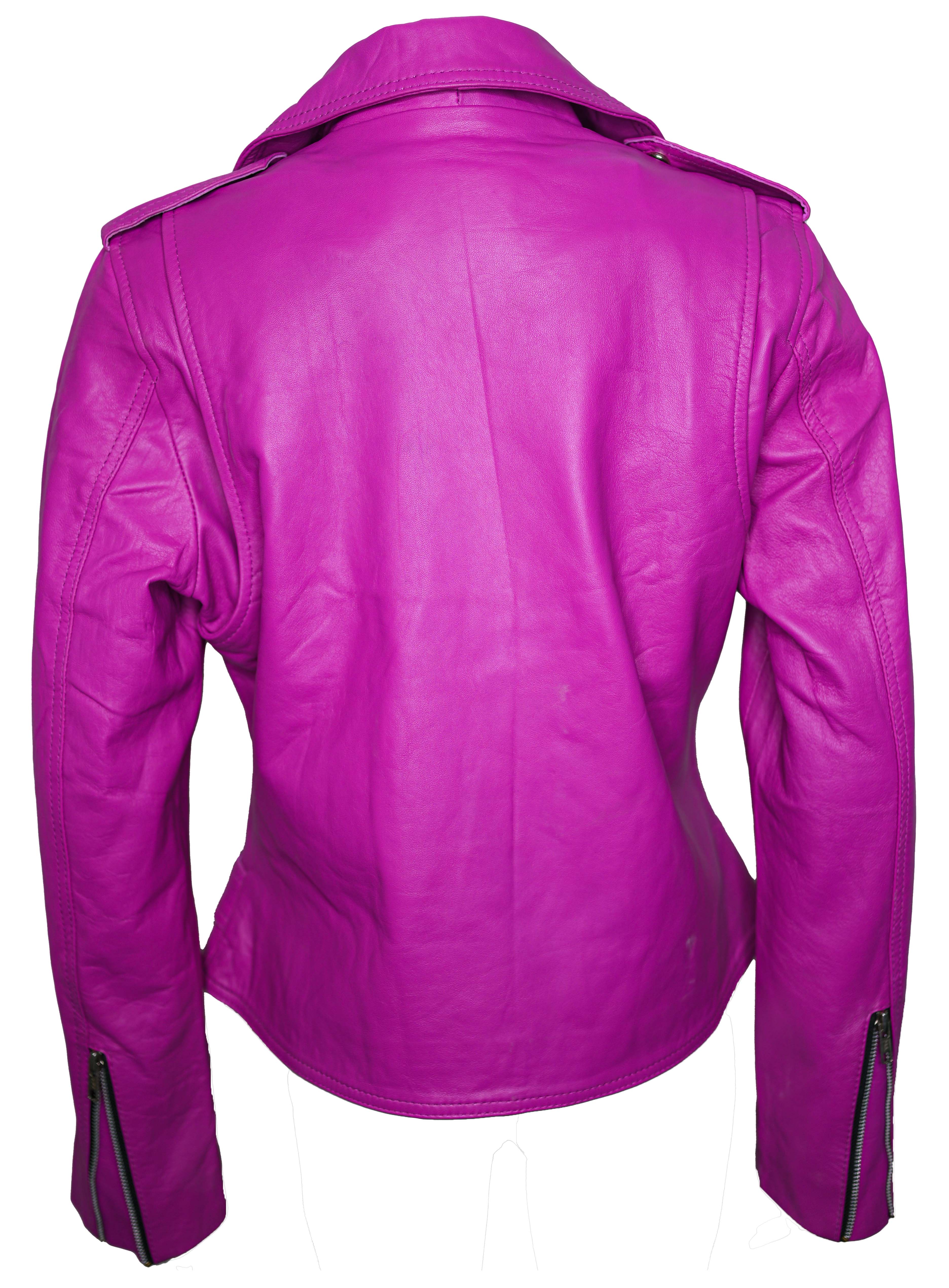 Womens Classy Belted Hot Pink Leather Jacket