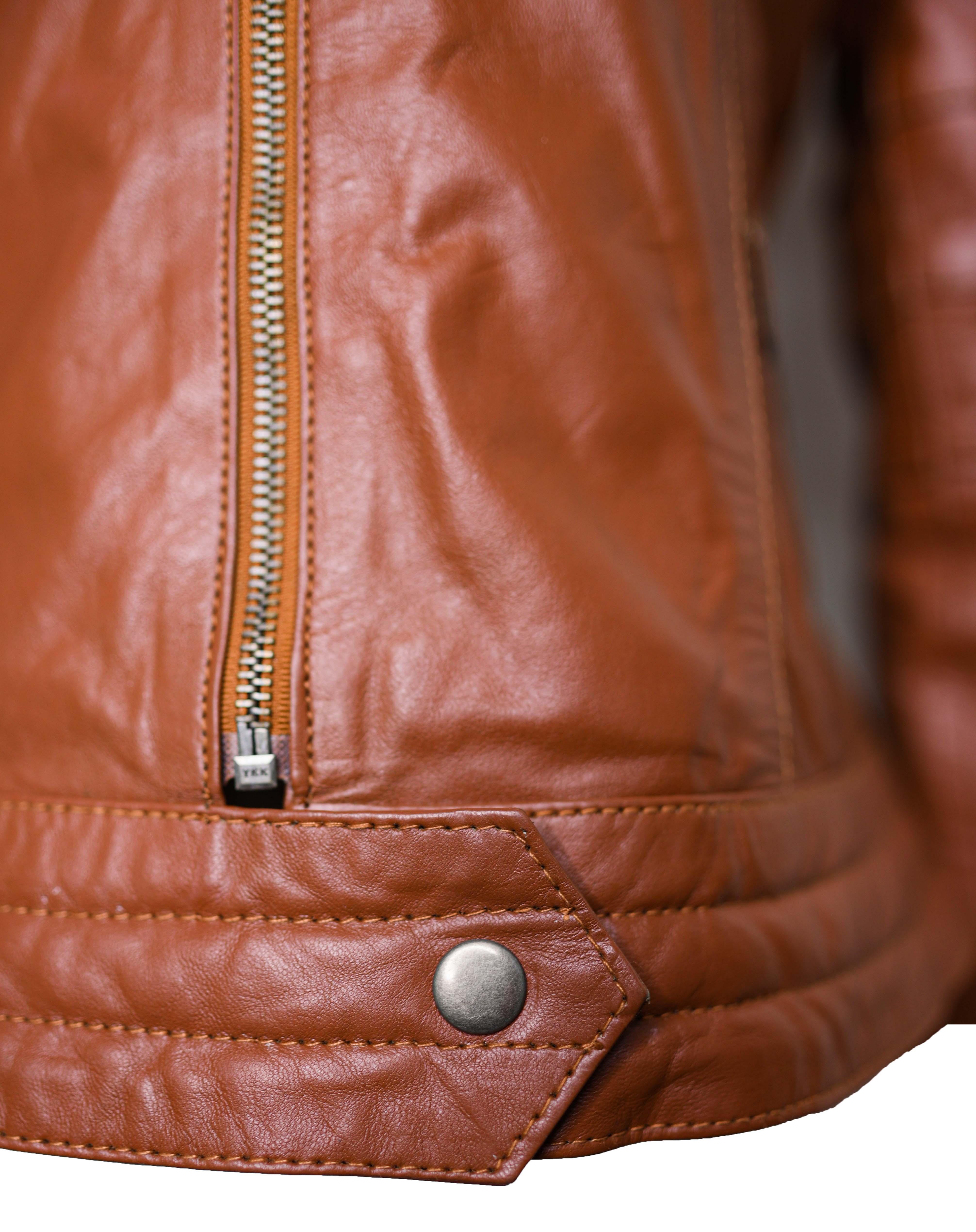 Women Classic Motorcycle Brown Leather Jacket