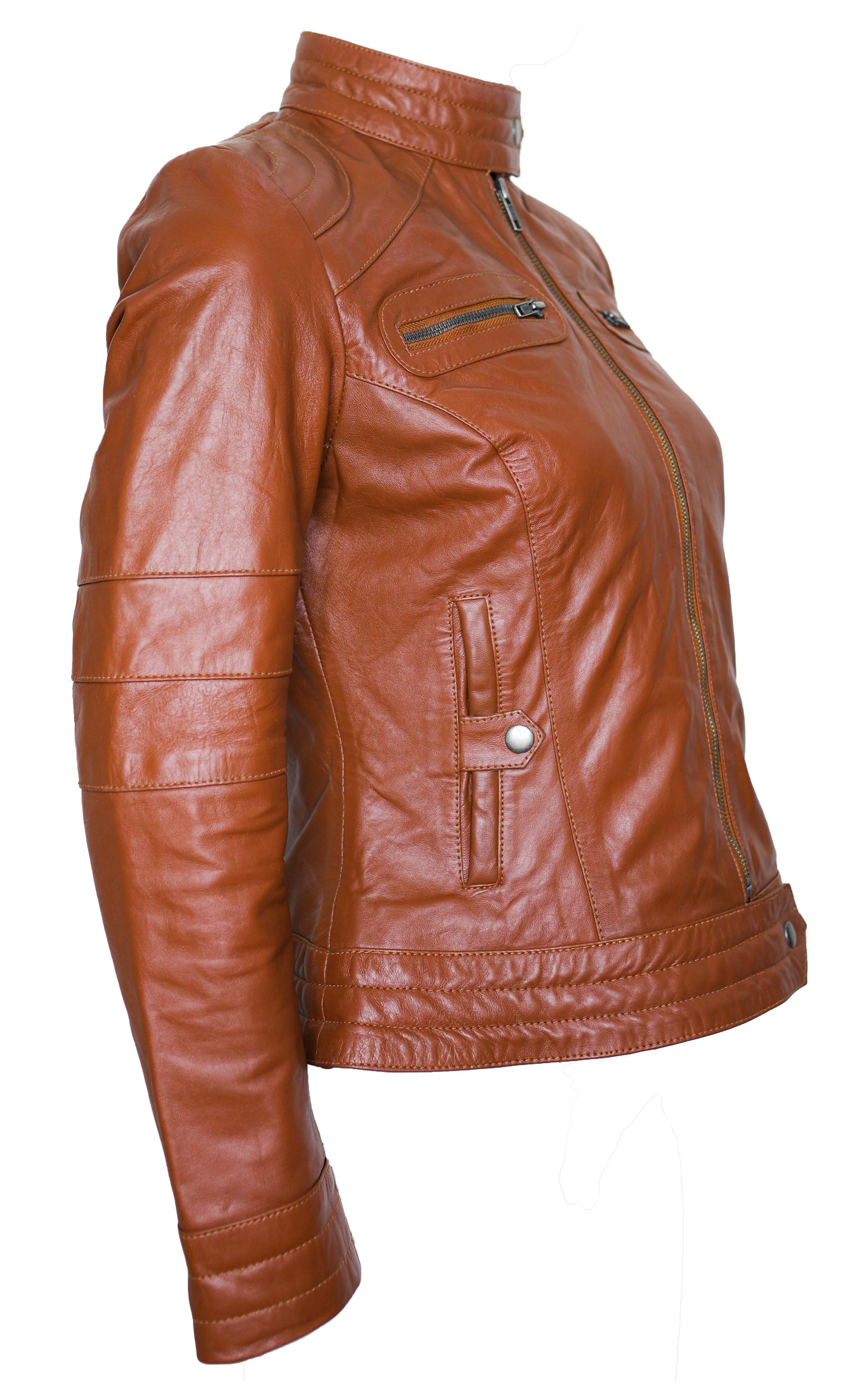 Women Classic Motorcycle Brown Leather Jacket