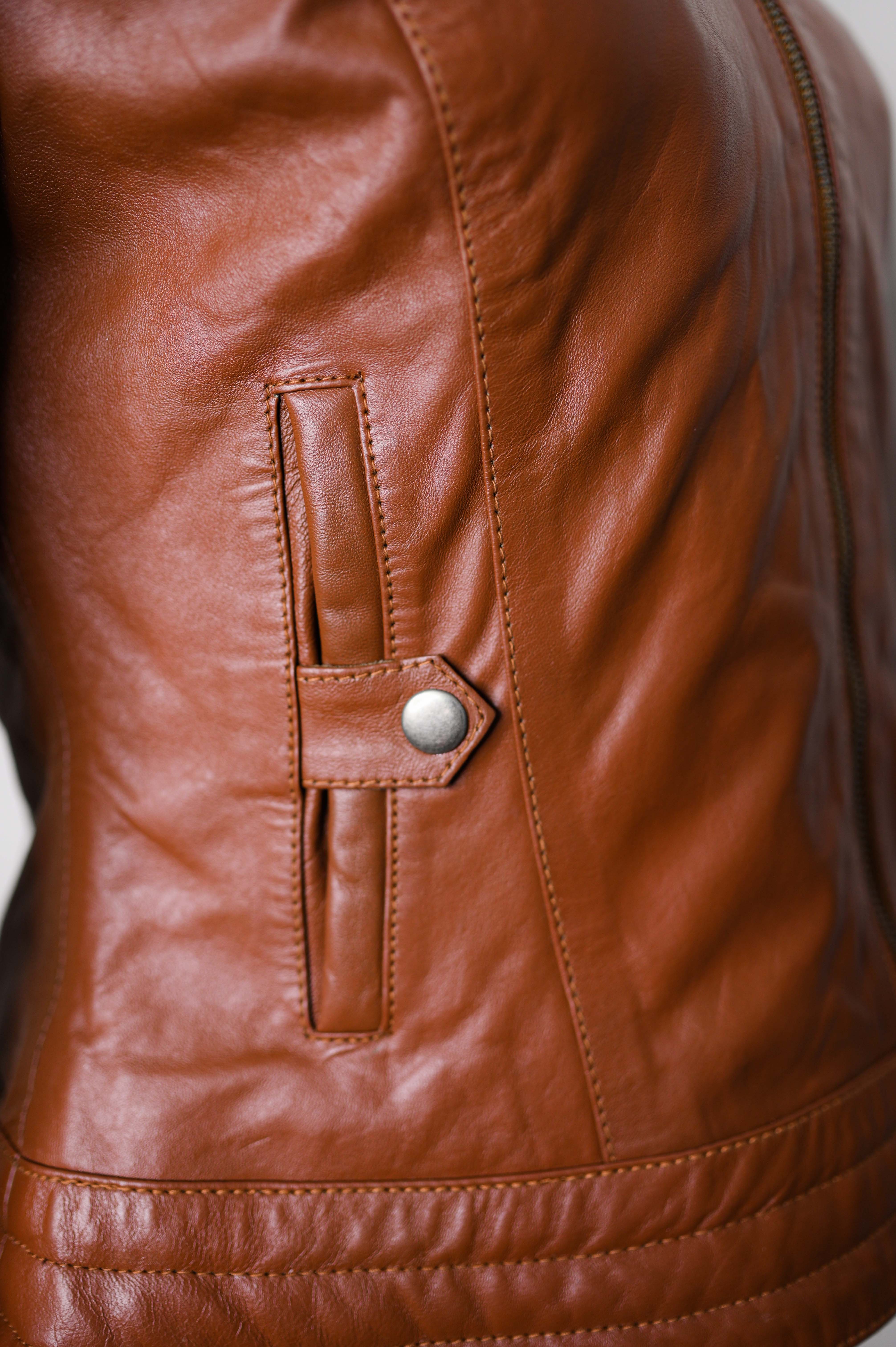 Women Classic Motorcycle Brown Leather Jacket