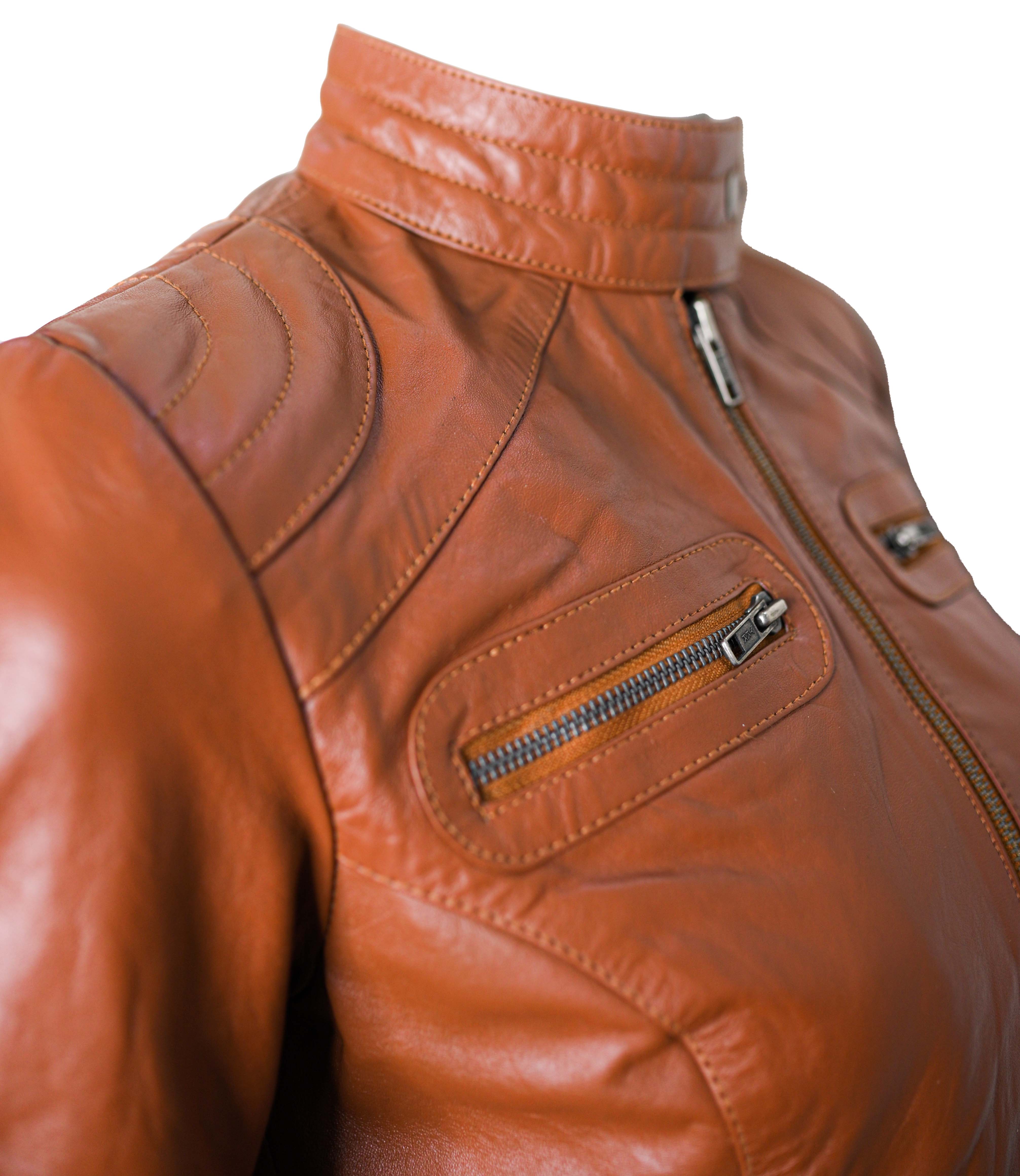 Women Classic Motorcycle Brown Leather Jacket