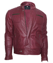 Jade Mens Maroon Zip-Up Bomber Leather Jacket