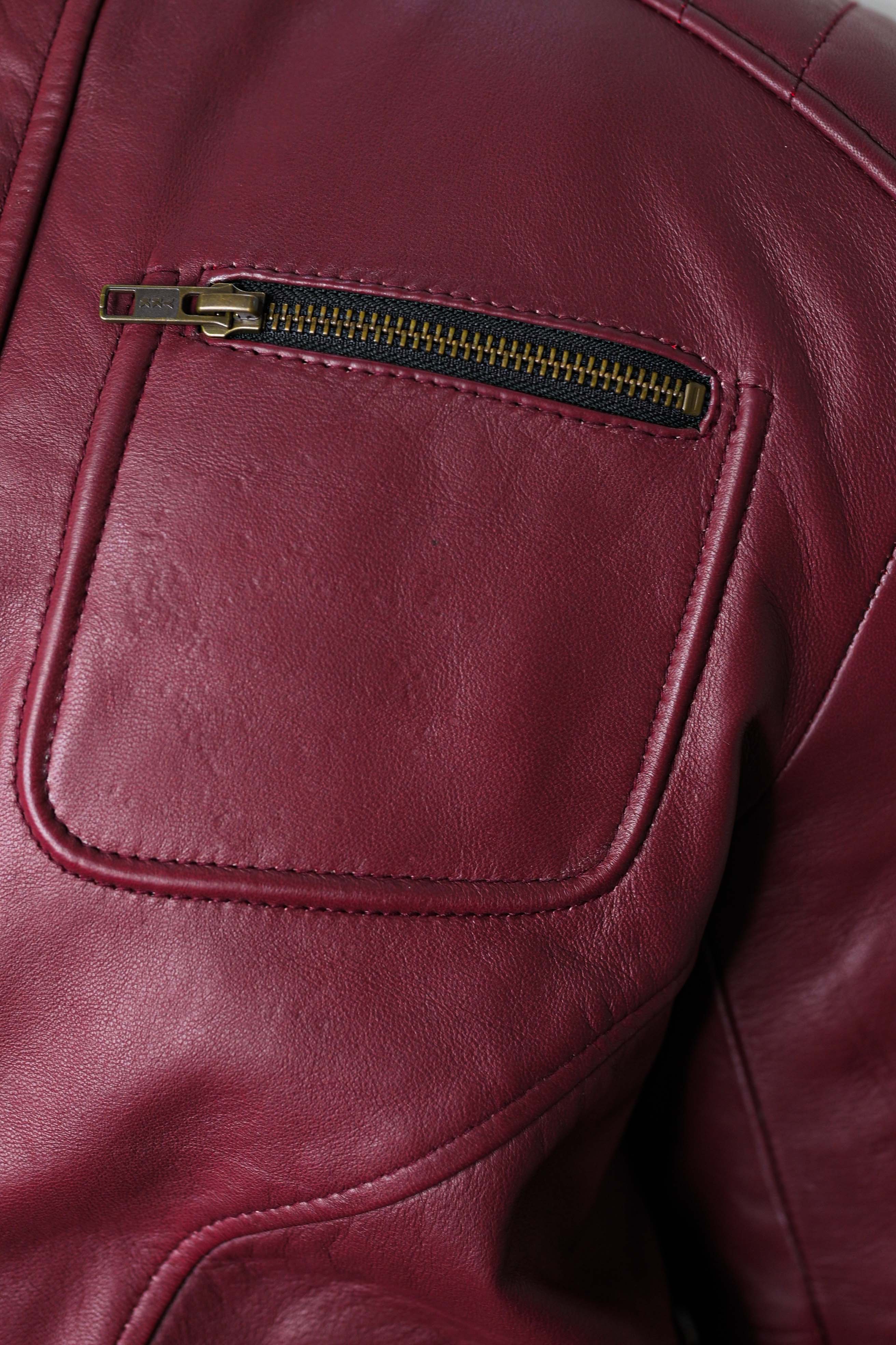 Jade Mens Maroon Zip-Up Bomber Leather Jacket