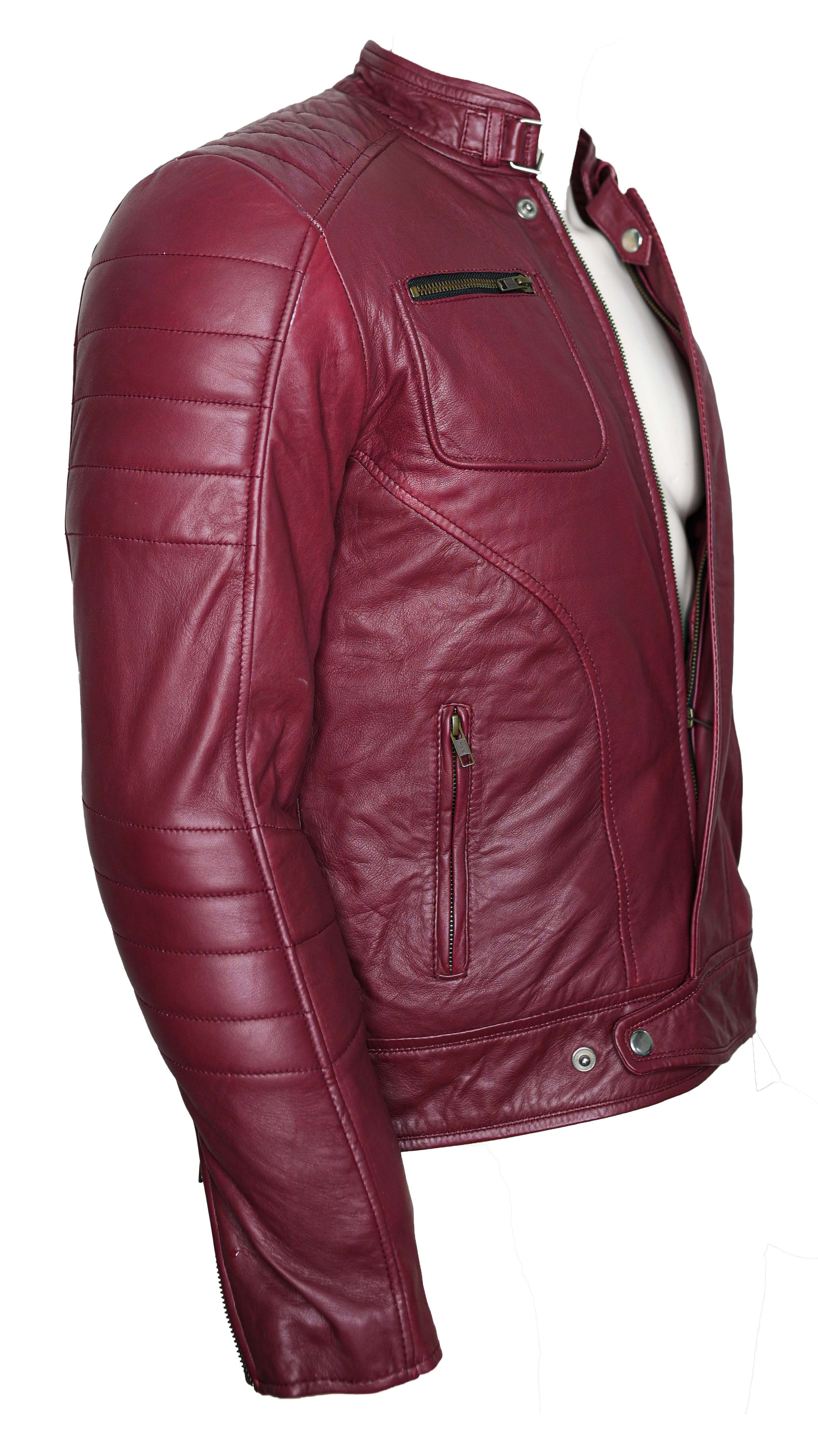 Jade Mens Maroon Zip-Up Bomber Leather Jacket