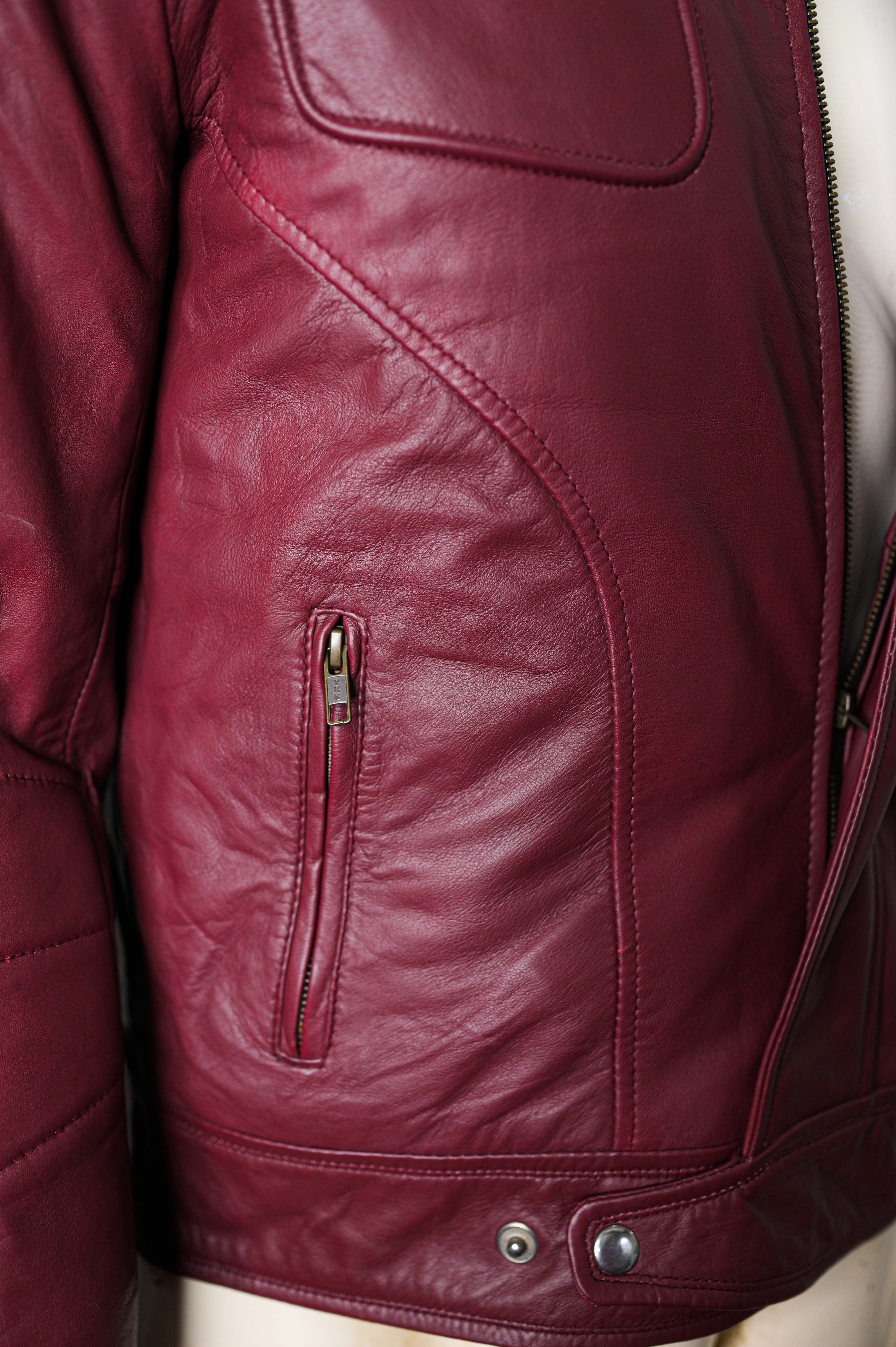 Jade Mens Maroon Zip-Up Bomber Leather Jacket