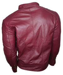 Jade Mens Maroon Zip-Up Bomber Leather Jacket