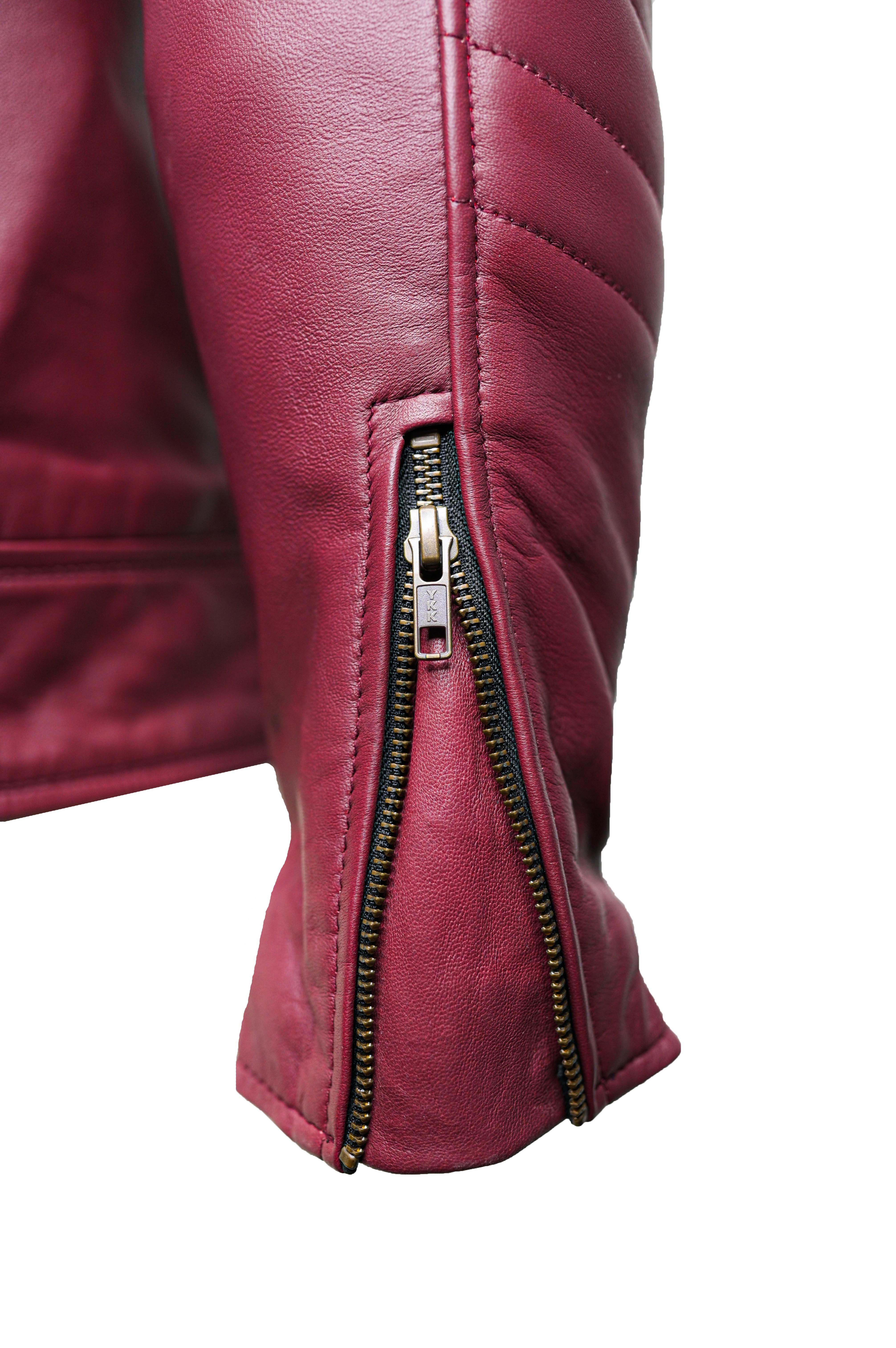 Jade Mens Maroon Zip-Up Bomber Leather Jacket