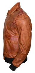 Distressed Bomber Brown Leather Jacket