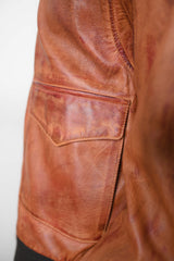 Distressed Bomber Brown Leather Jacket