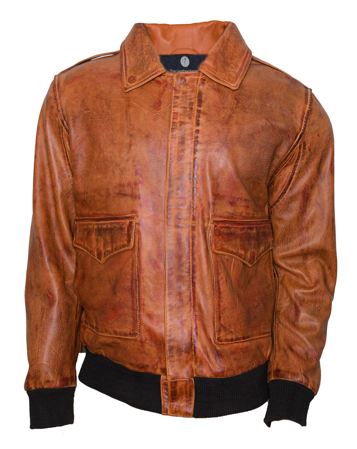 Distressed Bomber Brown Leather Jacket