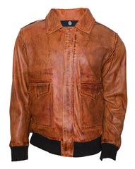 Distressed Bomber Brown Leather Jacket